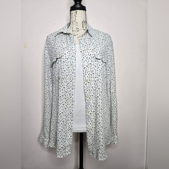 LOFT Womens Collared Button Down Speck Polka Dot & White Long Sleeve - Picture 2 of 13